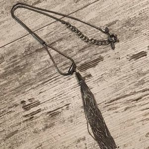 CHICOS Necklace Silver Tassel Adjustable Toggle  23”